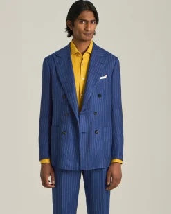Abito doppiopetto gessato in cashmere e lino