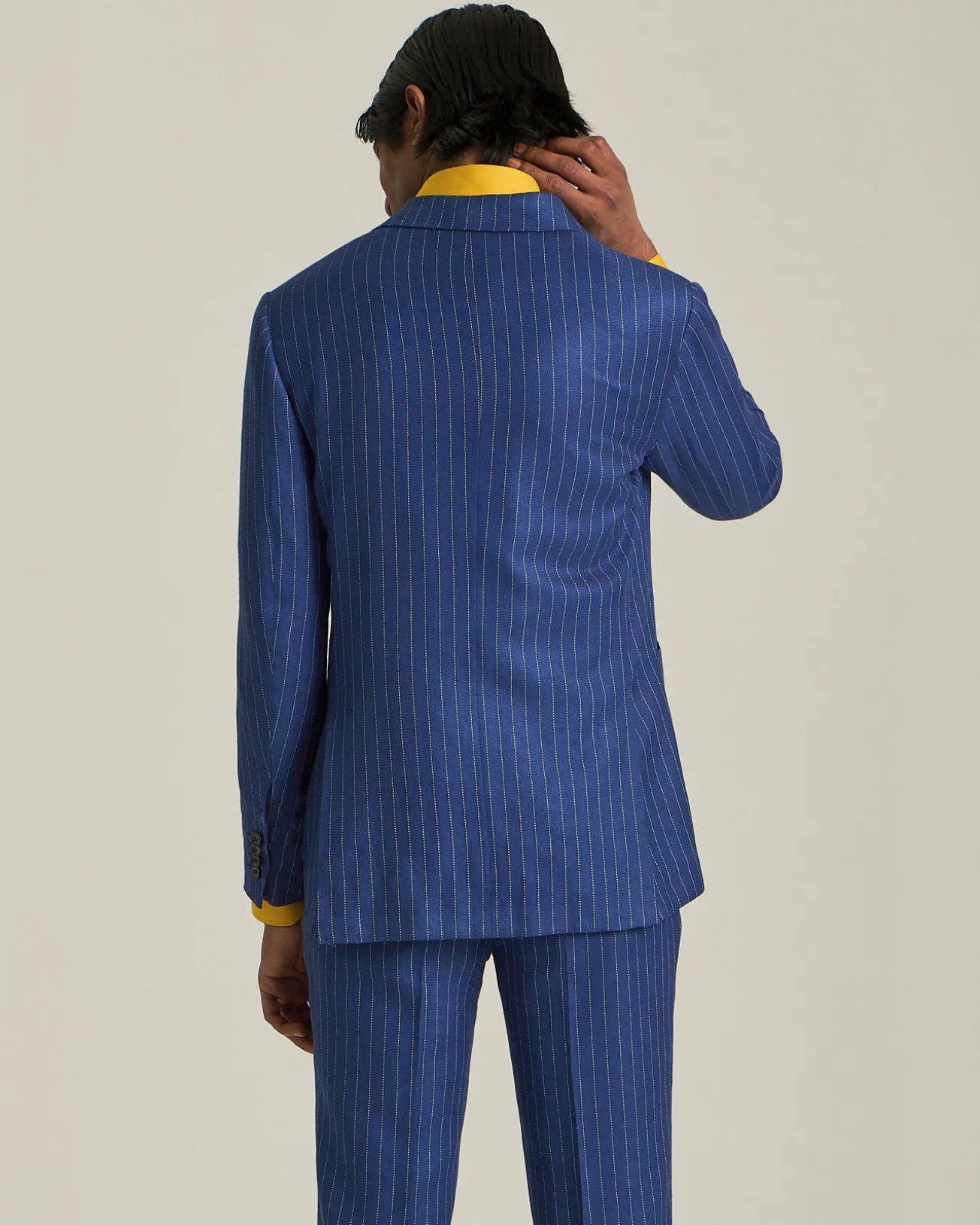 Abito doppiopetto gessato in cashmere e lino