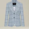 Blazer donna a quadri azzurro 100% Cashmere