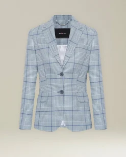 Blazer donna a quadri azzurro 100% Cashmere