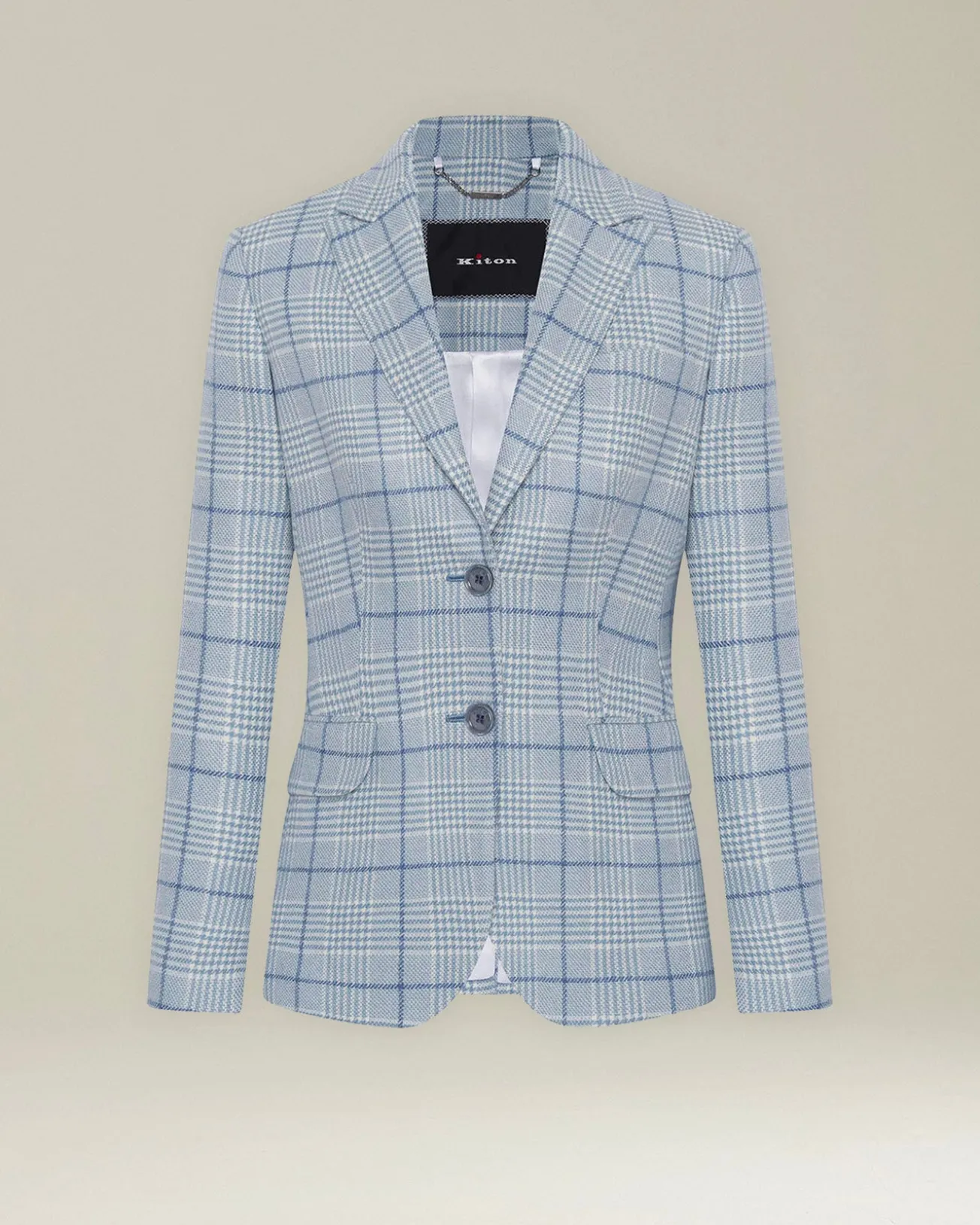 Blazer donna a quadri azzurro 100% Cashmere