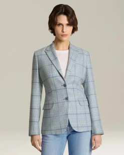 Blazer donna a quadri azzurro 100% Cashmere
