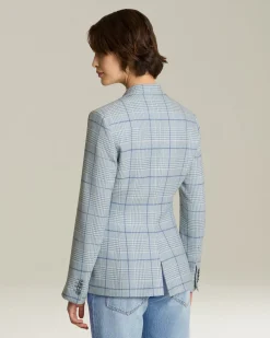 Blazer donna a quadri azzurro 100% Cashmere