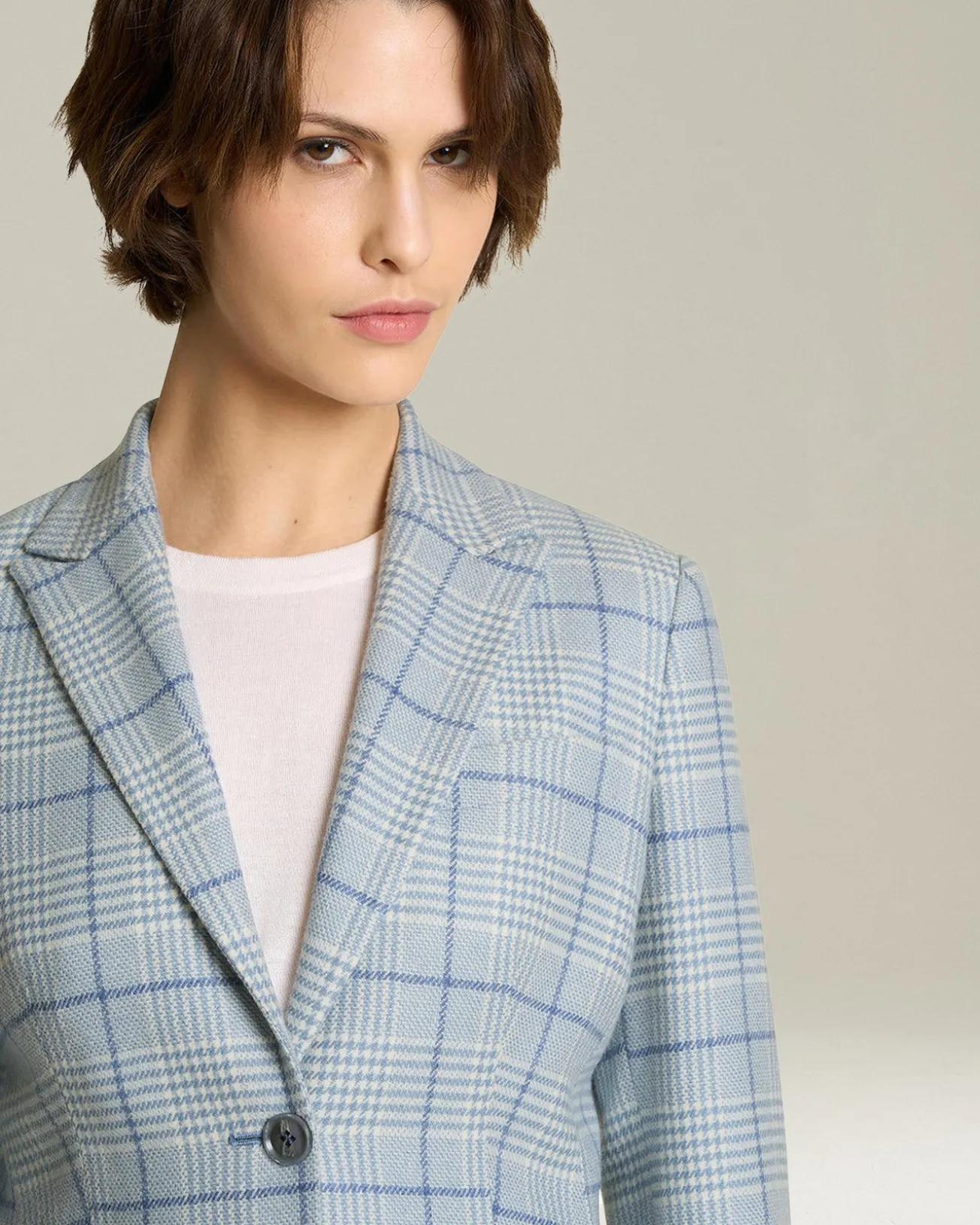 Blazer donna a quadri azzurro 100% Cashmere