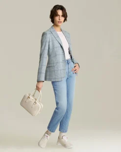 Blazer donna a quadri azzurro 100% Cashmere