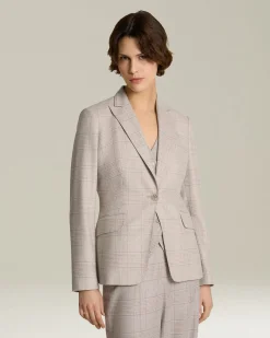 Blazer donna Principe di Galles beige cashmere blend