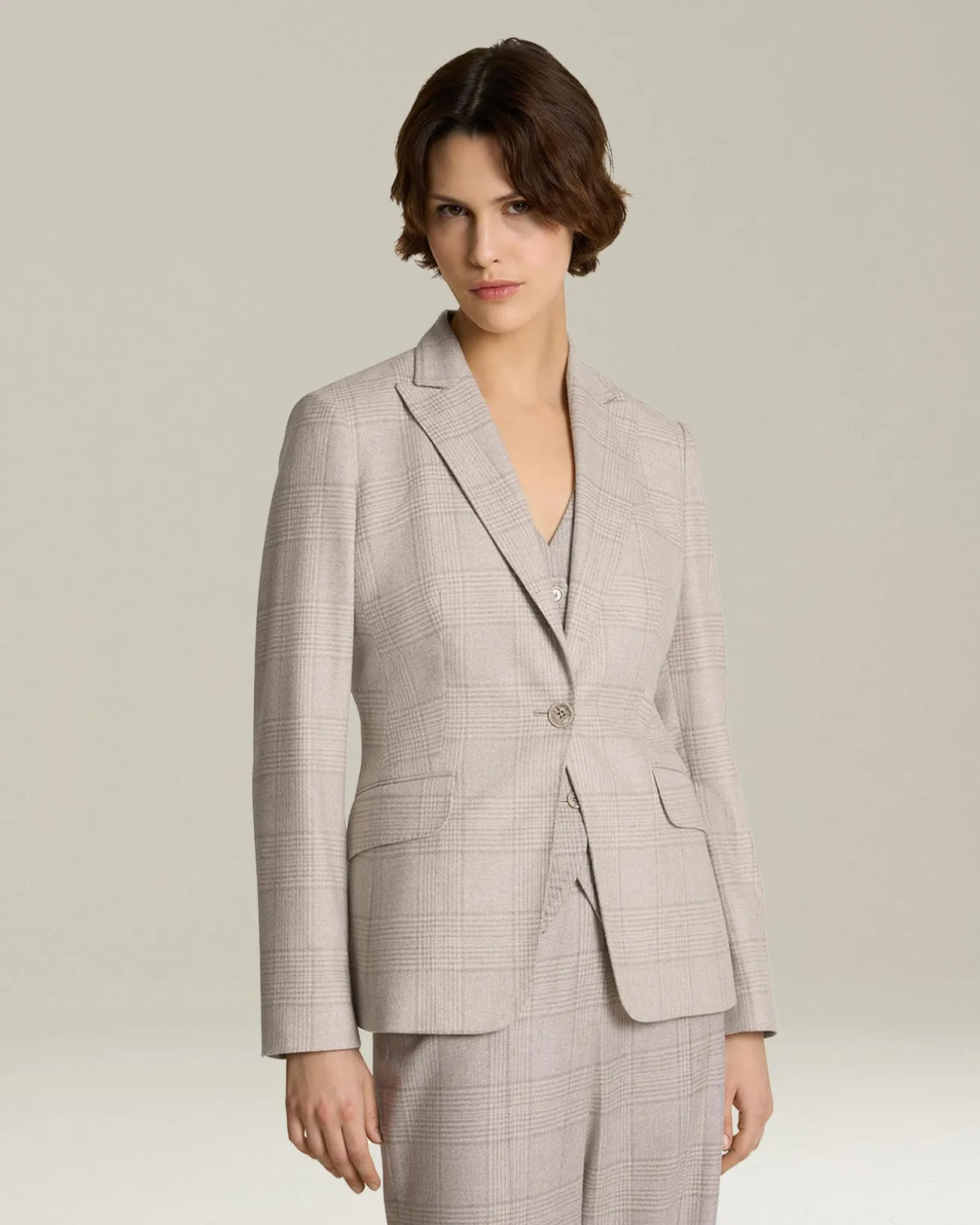 Blazer donna Principe di Galles beige cashmere blend