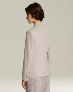 Blazer donna Principe di Galles beige cashmere blend