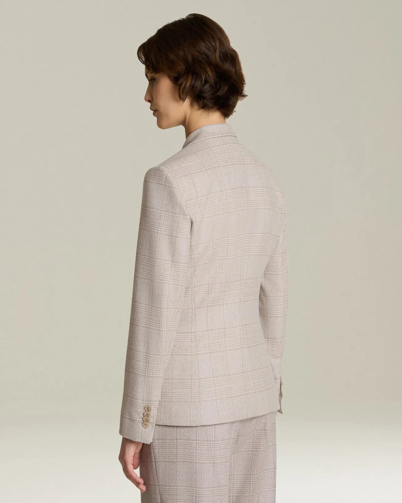 Blazer donna Principe di Galles beige cashmere blend