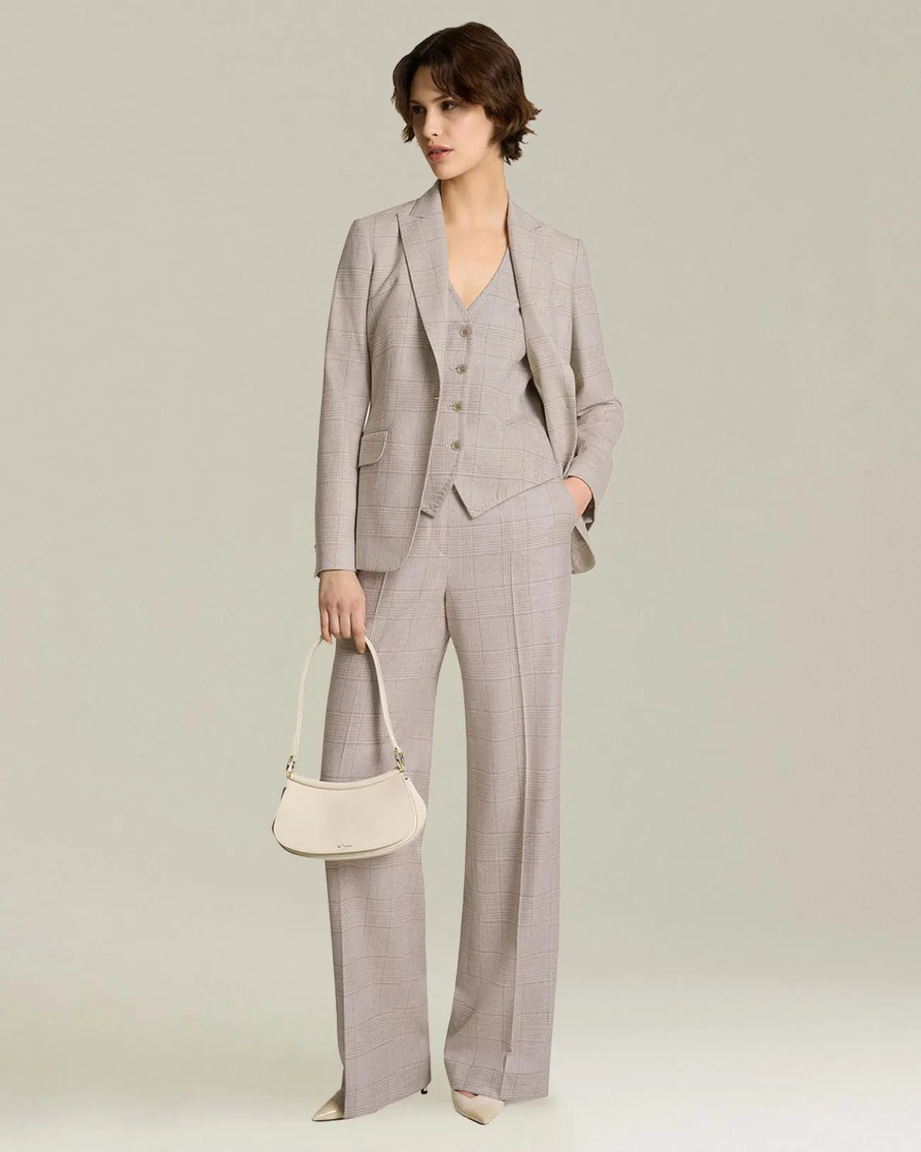 Blazer donna Principe di Galles beige cashmere blend