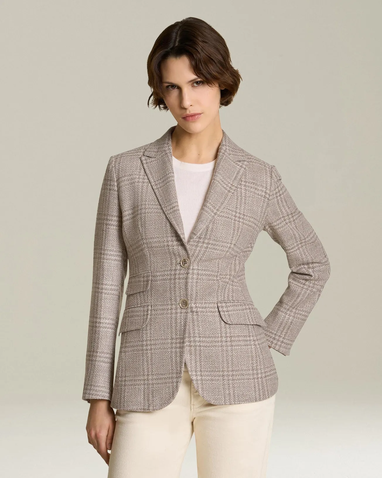 Blazer donna Sartoriale beige in blend di lana vergine