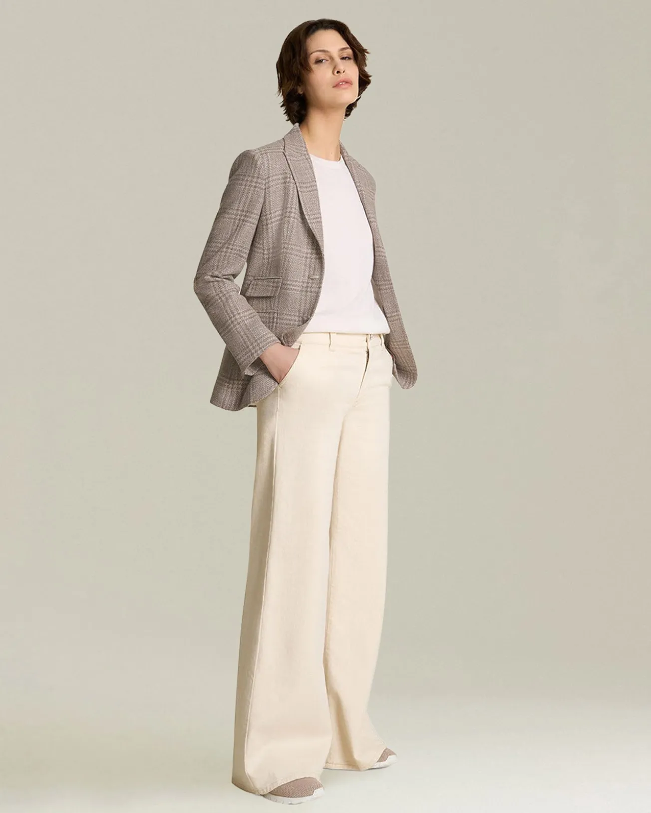 Blazer donna Sartoriale beige in blend di lana vergine