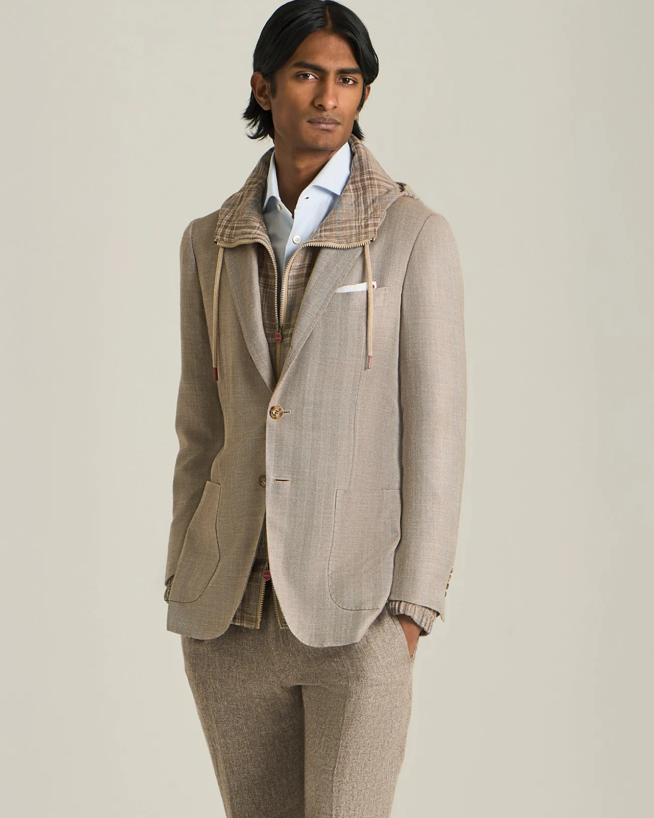 BLAZER IN MISTO CASHMERE CON MOTIVO A SPINA DI PESCE