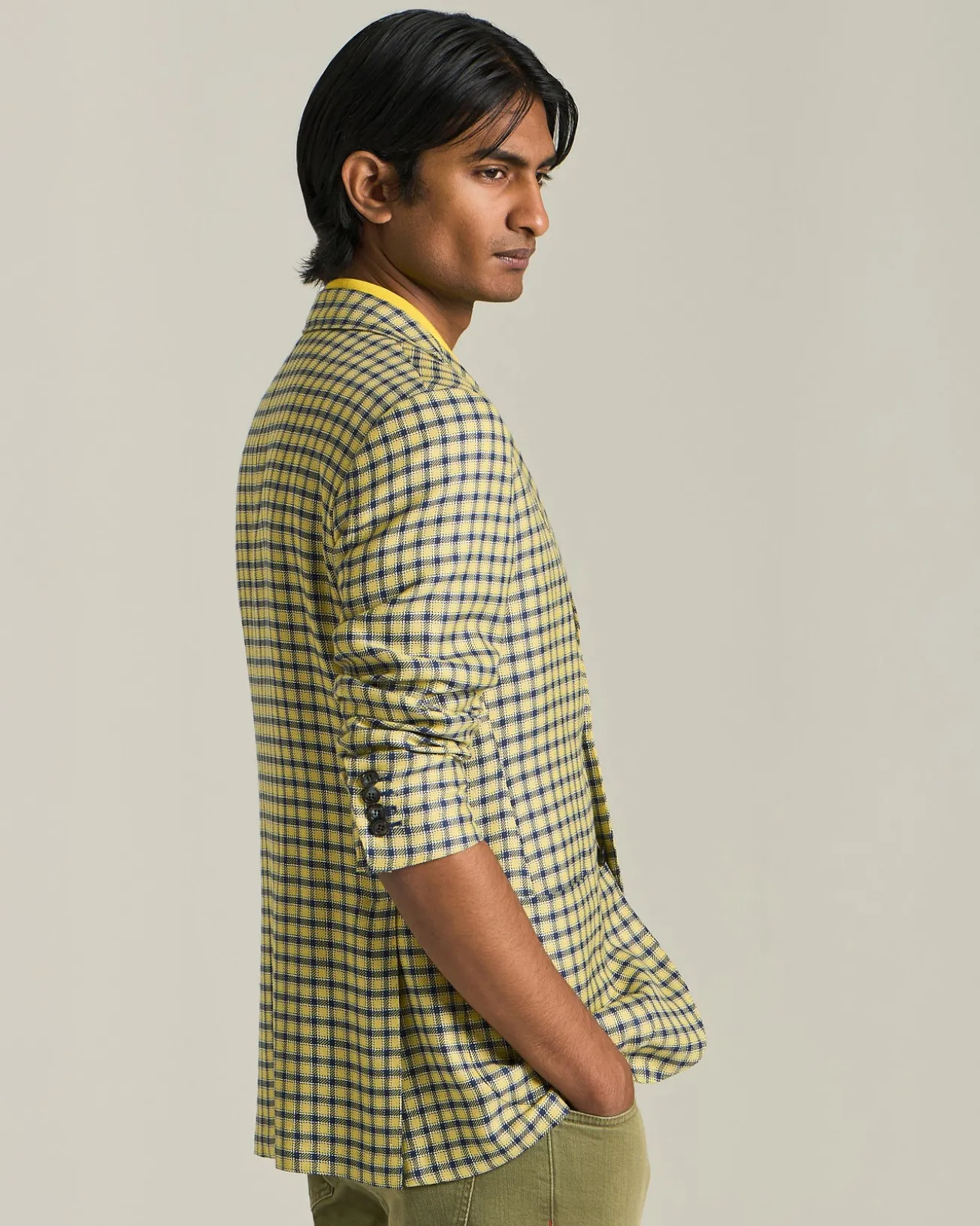 BLAZER IN MISTO CASHMERE CON MICRO-CHECK