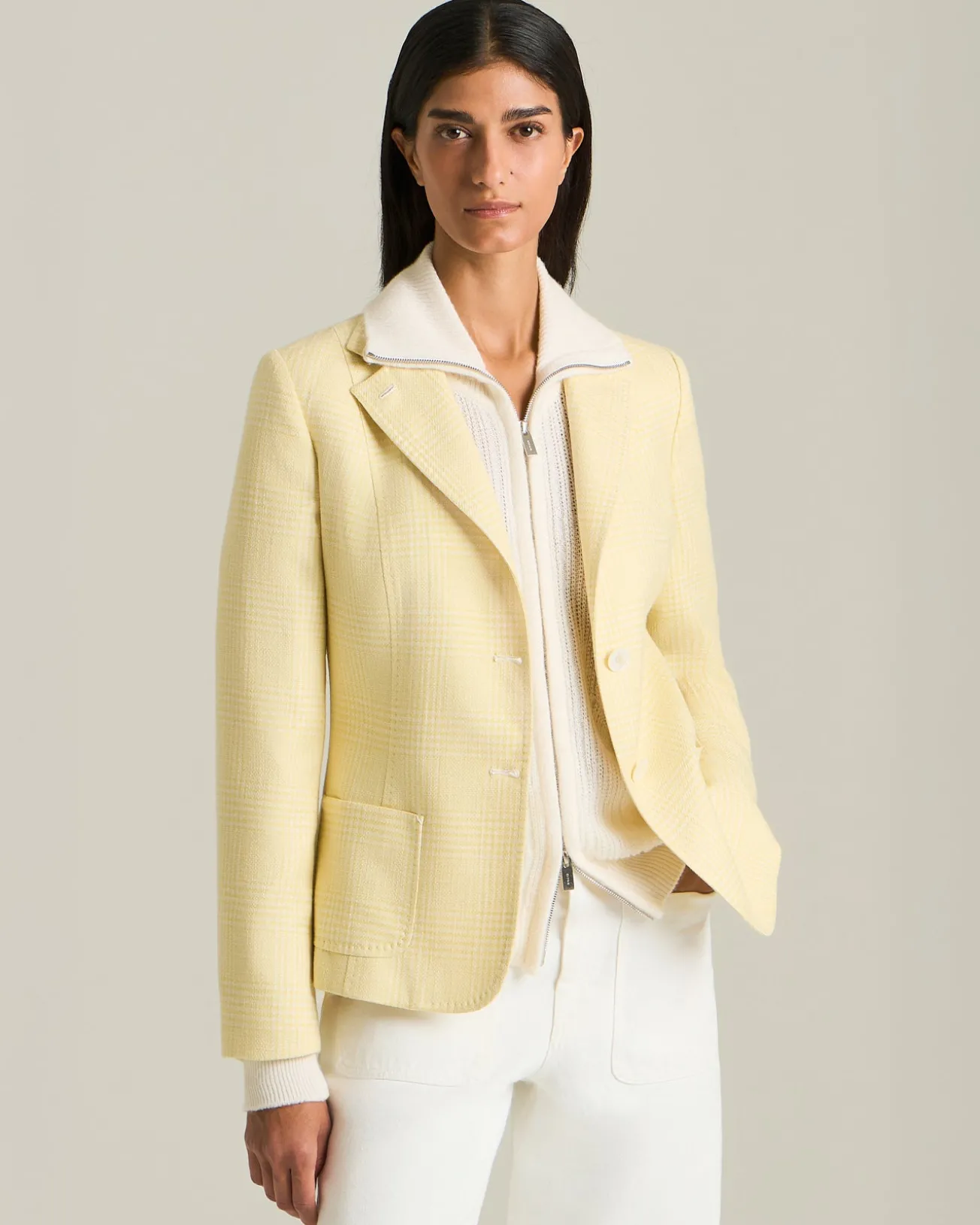 Blazer Principe di Galles giallo in blend di seta