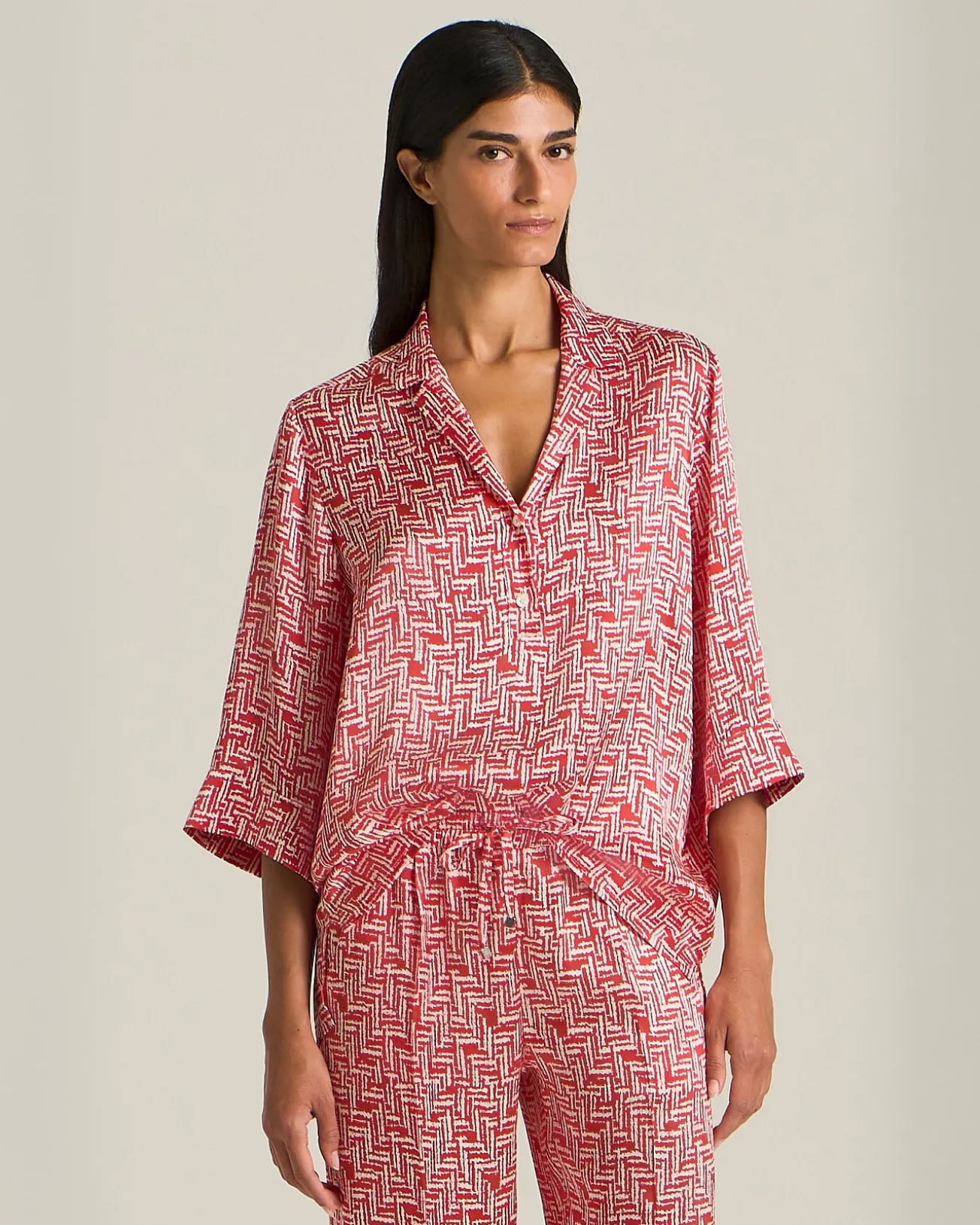 Blusa Scarlet Stairs in Seta Stampata