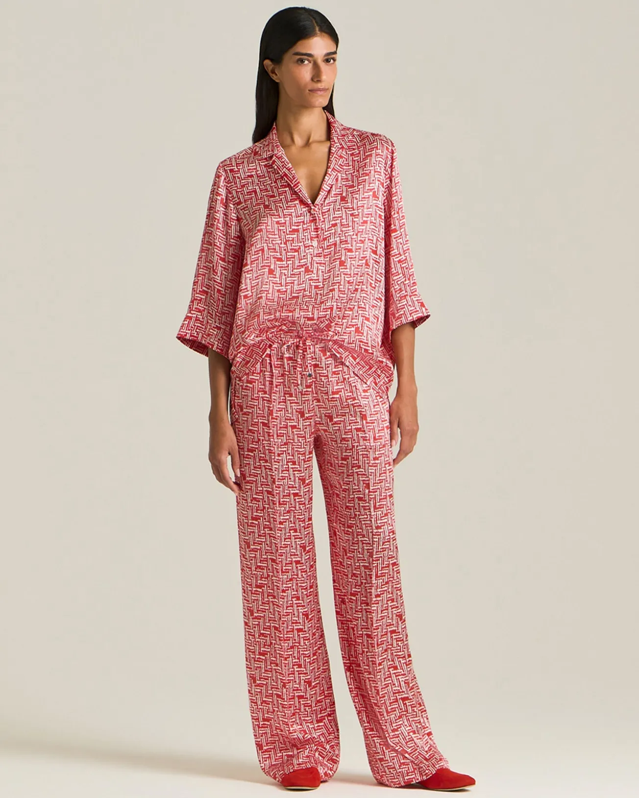 Blusa Scarlet Stairs in Seta Stampata
