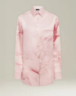 Camicia 100% seta rosa chiara stampata