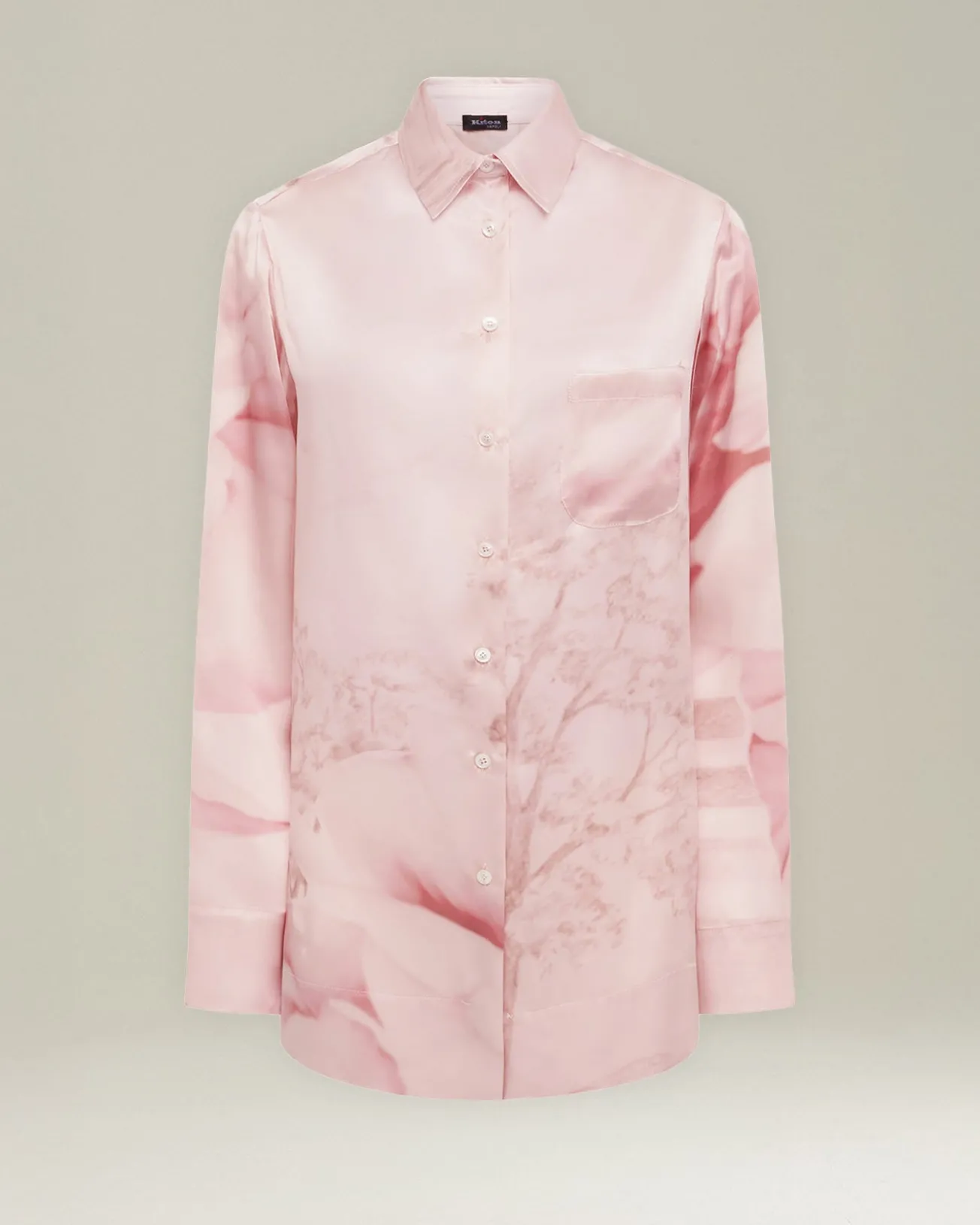Camicia 100% seta rosa chiara stampata