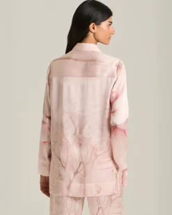 Camicia 100% seta rosa chiara stampata