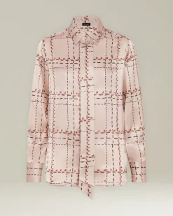 Camicia 100% seta rosa con stampa geometrica