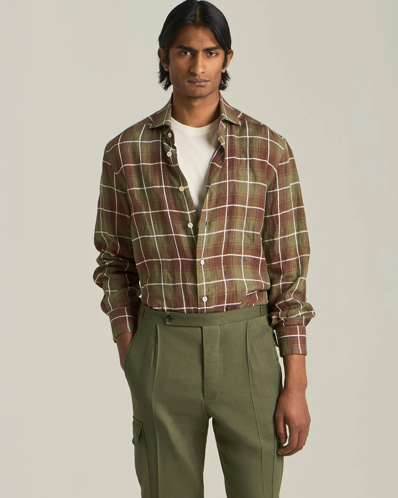 Camicia A Quadri In Lino