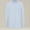 Camicia a righe azzurre in cotone collo francese