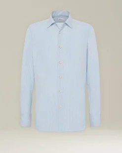 Camicia a righe azzurre in cotone collo francese
