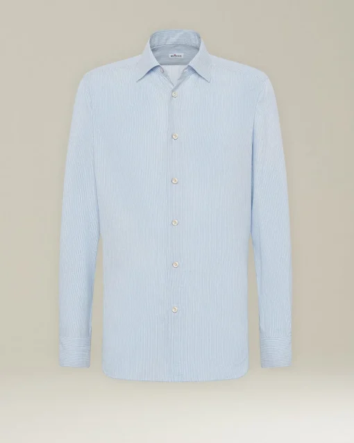 Camicia a righe azzurre in cotone collo francese