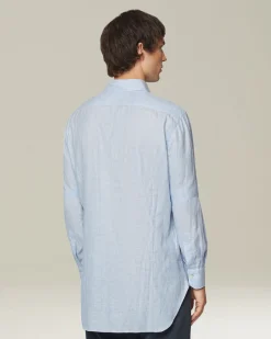 Camicia a righe azzurre in cotone collo francese