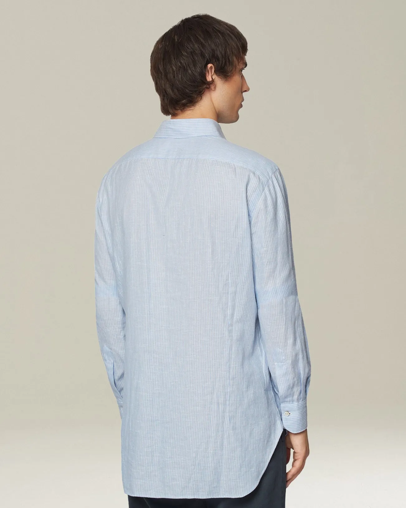 Camicia a righe azzurre in cotone collo francese