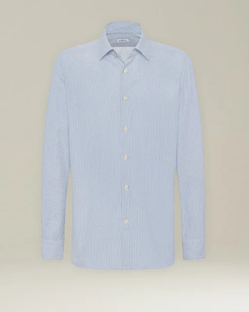 Camicia a righe celeste collo francesce