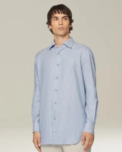 Camicia a righe celeste collo francesce