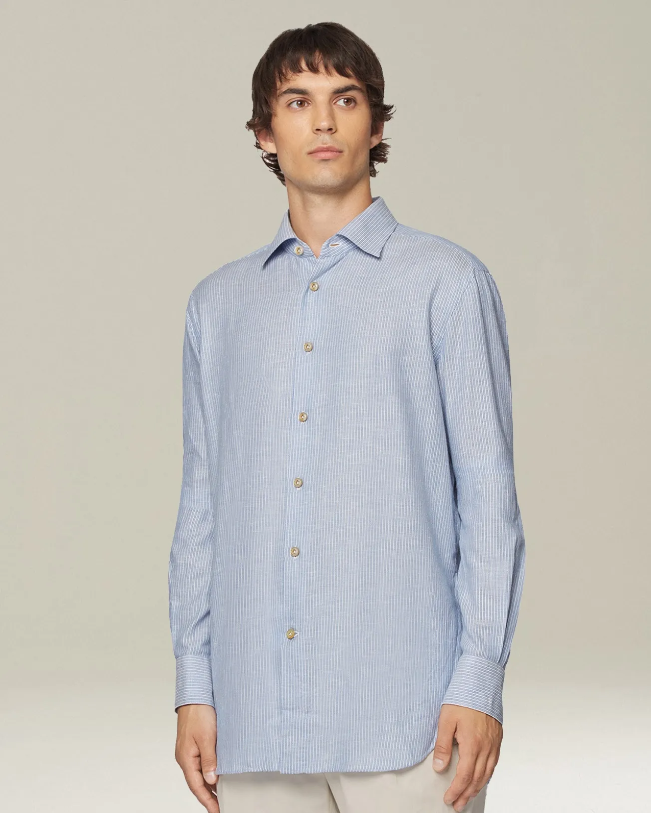 Camicia a righe celeste collo francesce