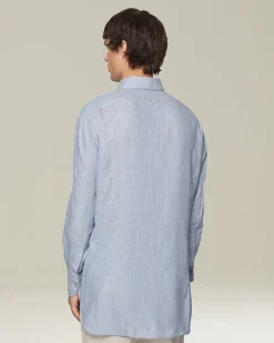 Camicia a righe celeste collo francesce