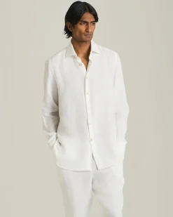 Camicia bianca in lino con bottoni in madreperla