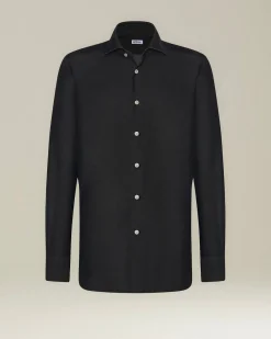 Camicia casual in denim nero con bottoni in madreperla