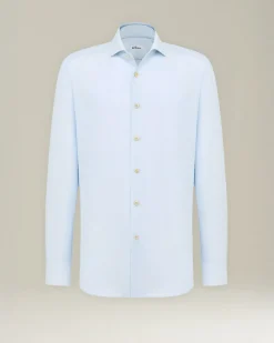 Camicia classica celeste in misto cotone e canapa