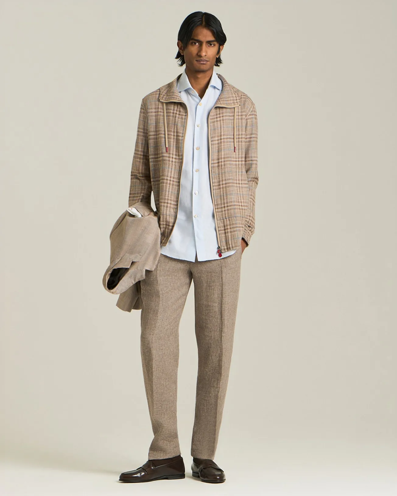 Camicia classica celeste in misto cotone e canapa