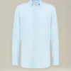 Camicia classica in lino celeste