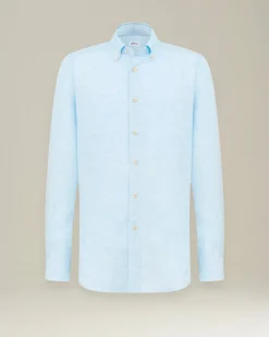 Camicia classica in lino celeste