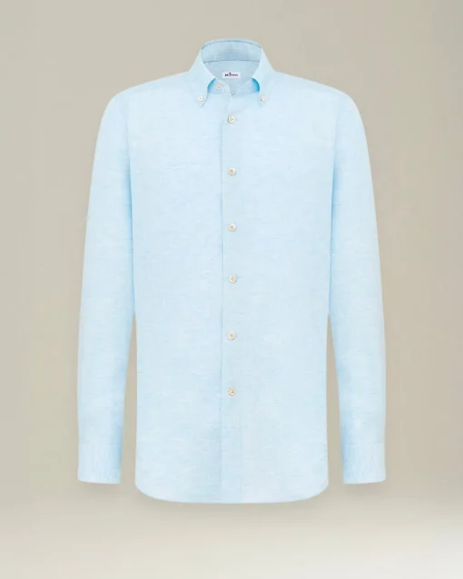 Camicia classica in lino celeste