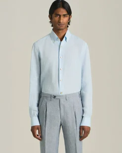 Camicia classica in lino celeste