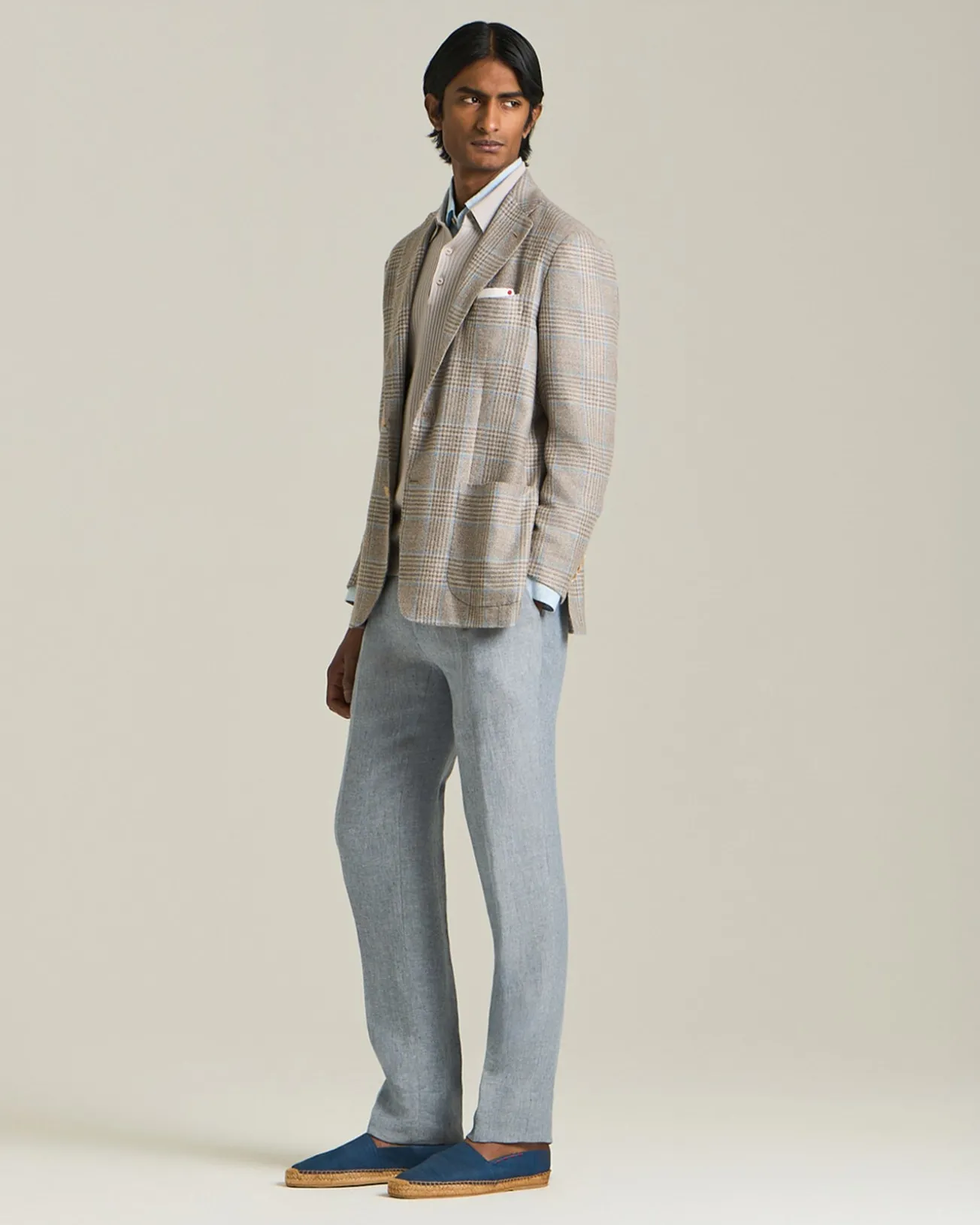 Camicia classica in lino celeste