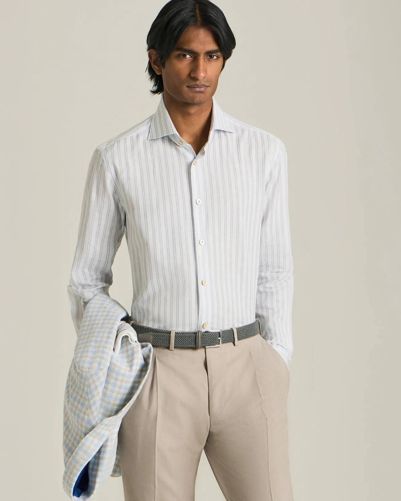 Camicia elegante a righe in cotone e lino