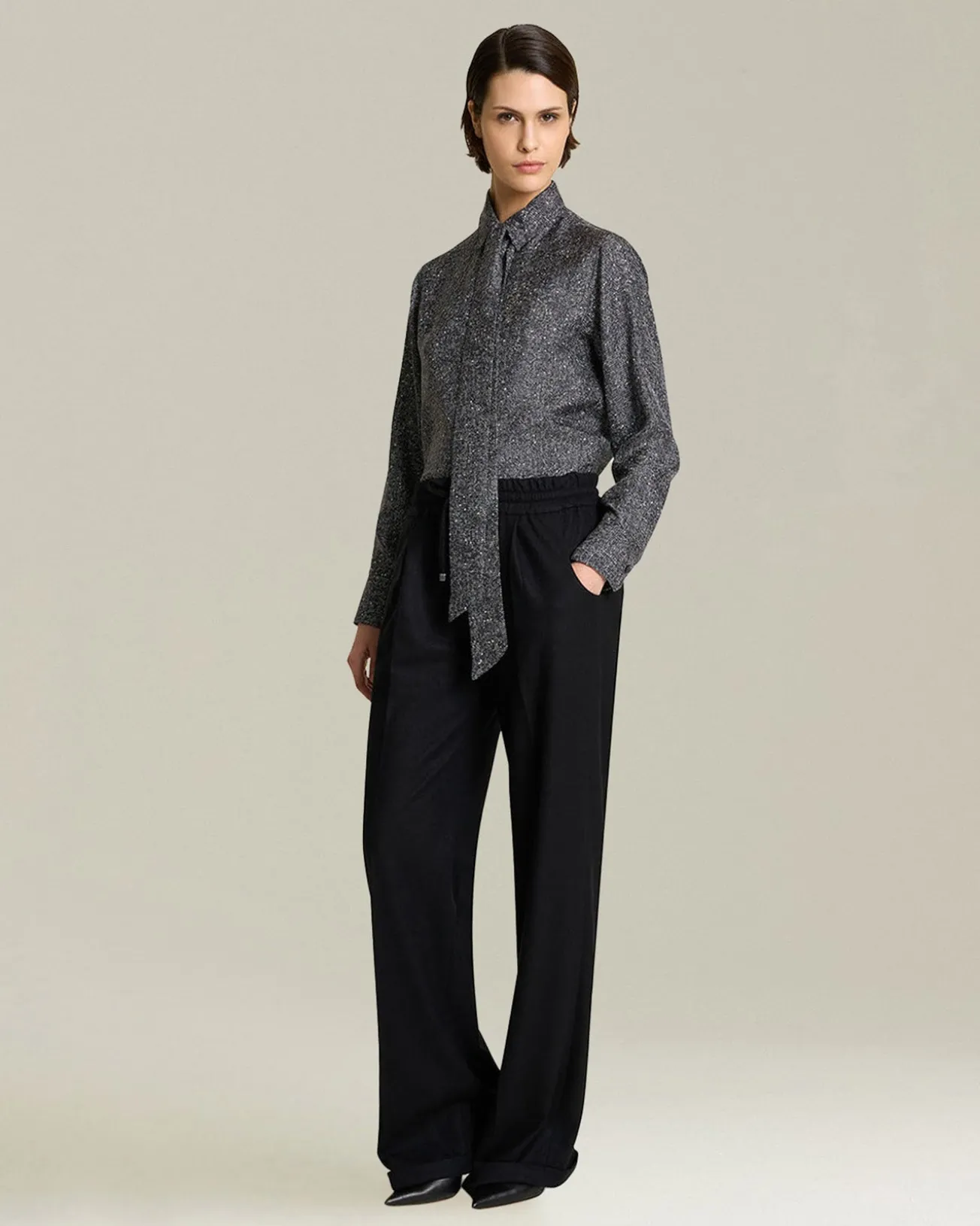 Camicia in Seta Lamé con Sciarpina