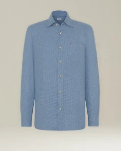Camicia Nerano azzurra Pied de Poule in Flanella