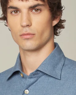 Camicia Nerano azzurra Pied de Poule in Flanella