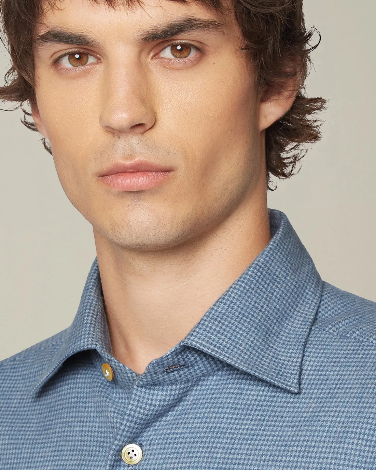 Camicia Nerano azzurra Pied de Poule in Flanella