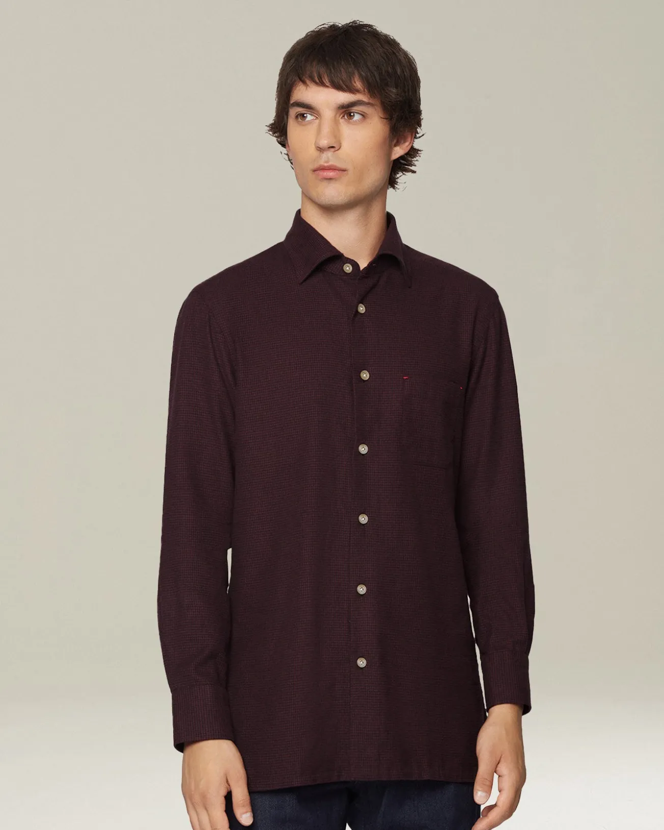 Camicia Nerano bourdeaux Pied de Poule in Flanella